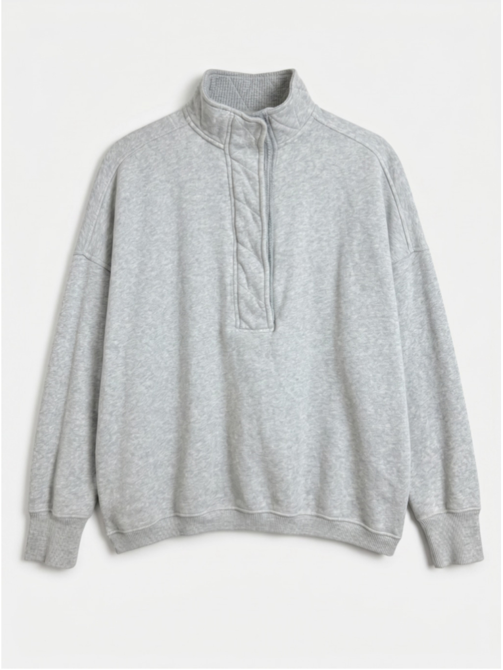 AERIE Getaway Quarter Snap Gray Fleeced Sweater Oversized Cotton Blend, Sz M